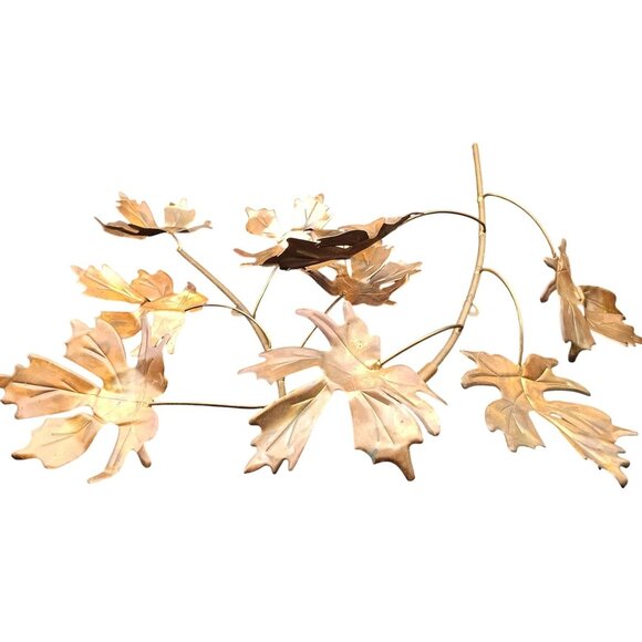 Vintage Brass Wall Sculpture Leaf Design Mid Century Modern Decor - Picture 2 of 2